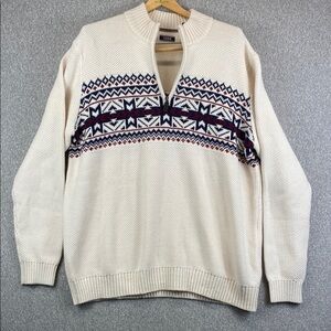 IZOD fair isle quarter zip sweater XL cream Heritage Americana apres ski